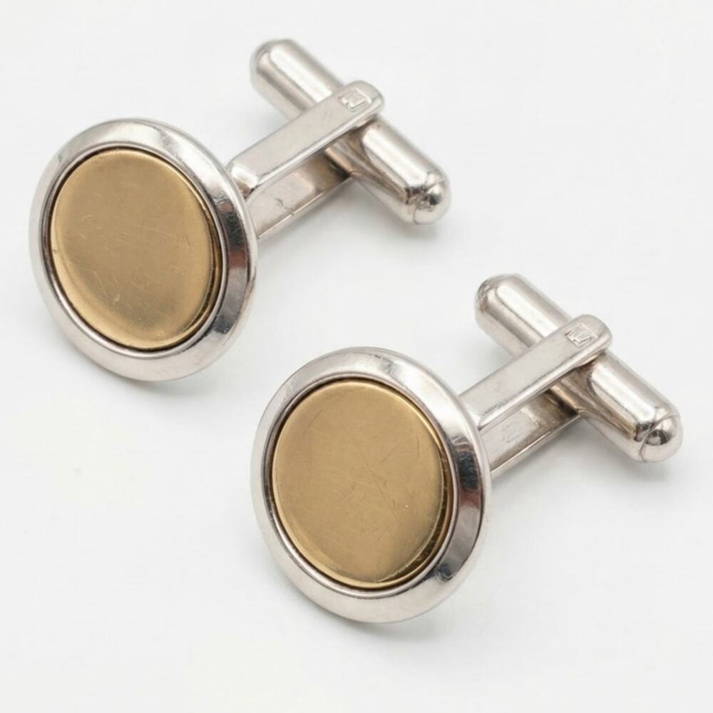 Vintage Christian Dior Gold Tone Sterling Silver 925 Round Cufflinks Signed